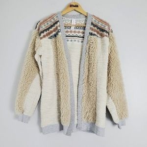 Small cozy Anthropologie Chaparral Bohemian Open Front Fur lambswool Cardigan